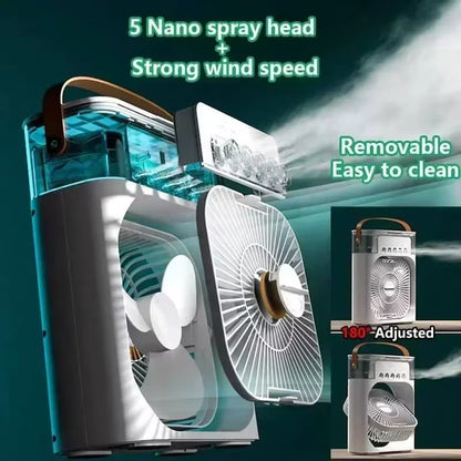 Versatile 3-in-1 Portable Air Cooler with LED Night Light - Compact Humidifier & Fan for Home and Office