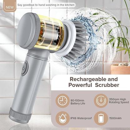 Revolutionize Your Cleaning Routine with the Rechargeable Electric Spin Scrubber and 6 Versatile Brush Heads