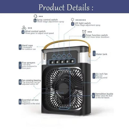 Versatile 3-in-1 Portable Air Cooler with LED Night Light - Compact Humidifier & Fan for Home and Office
