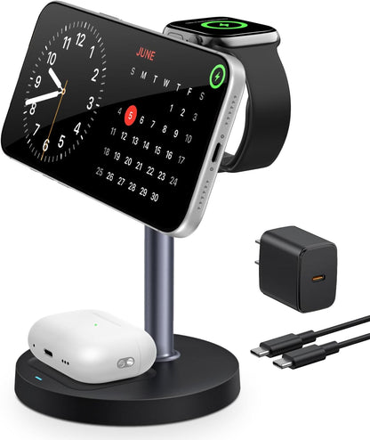 Ultimate 3-in-1 Magnetic Wireless Charging Station - 15W Fast Charger for iPhone, Apple Watch & AirPods - Sleek Black Design