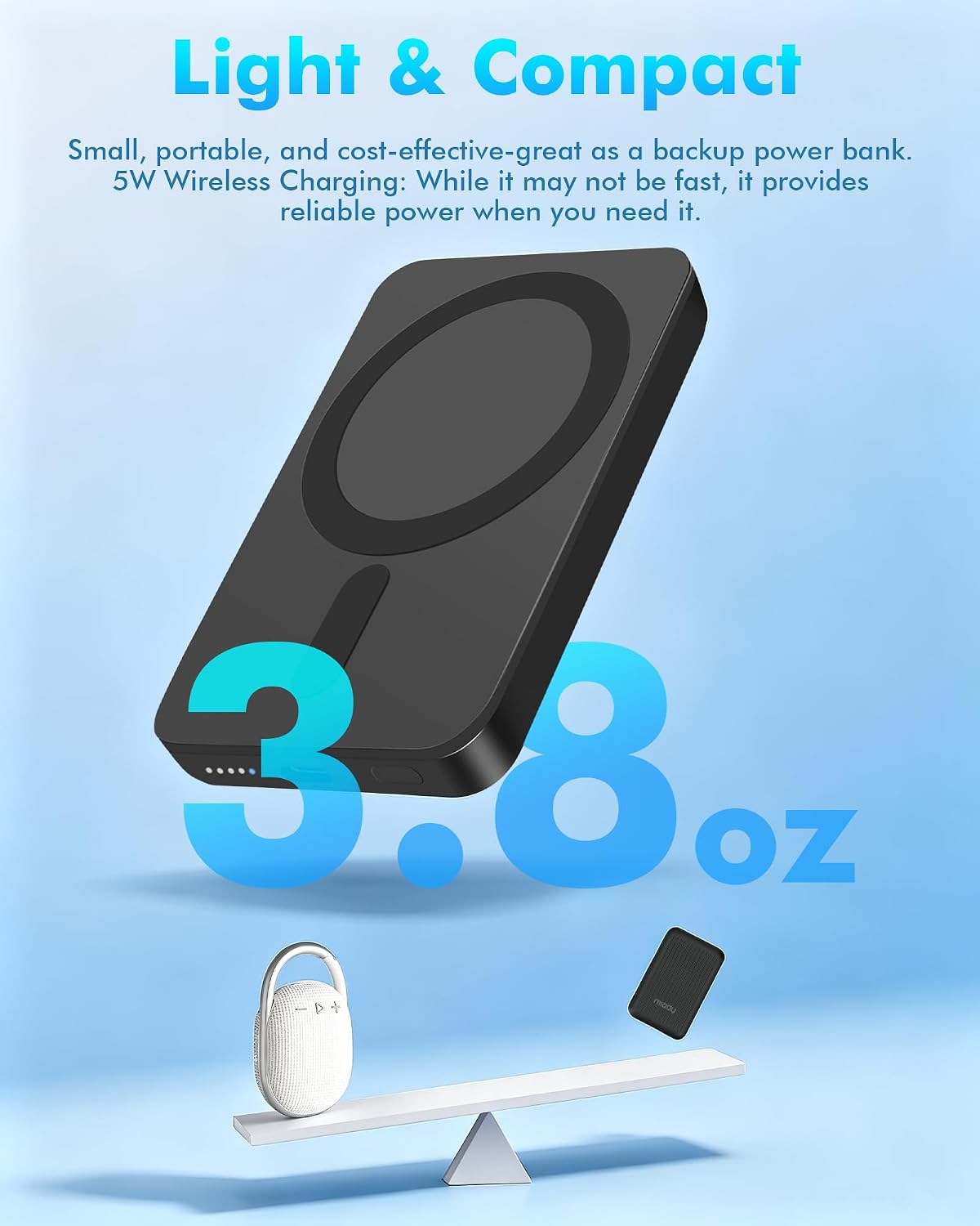 Magnetic 5000mAh Portable Charger for iPhone - Slim, Wireless & Convenient Power Bank