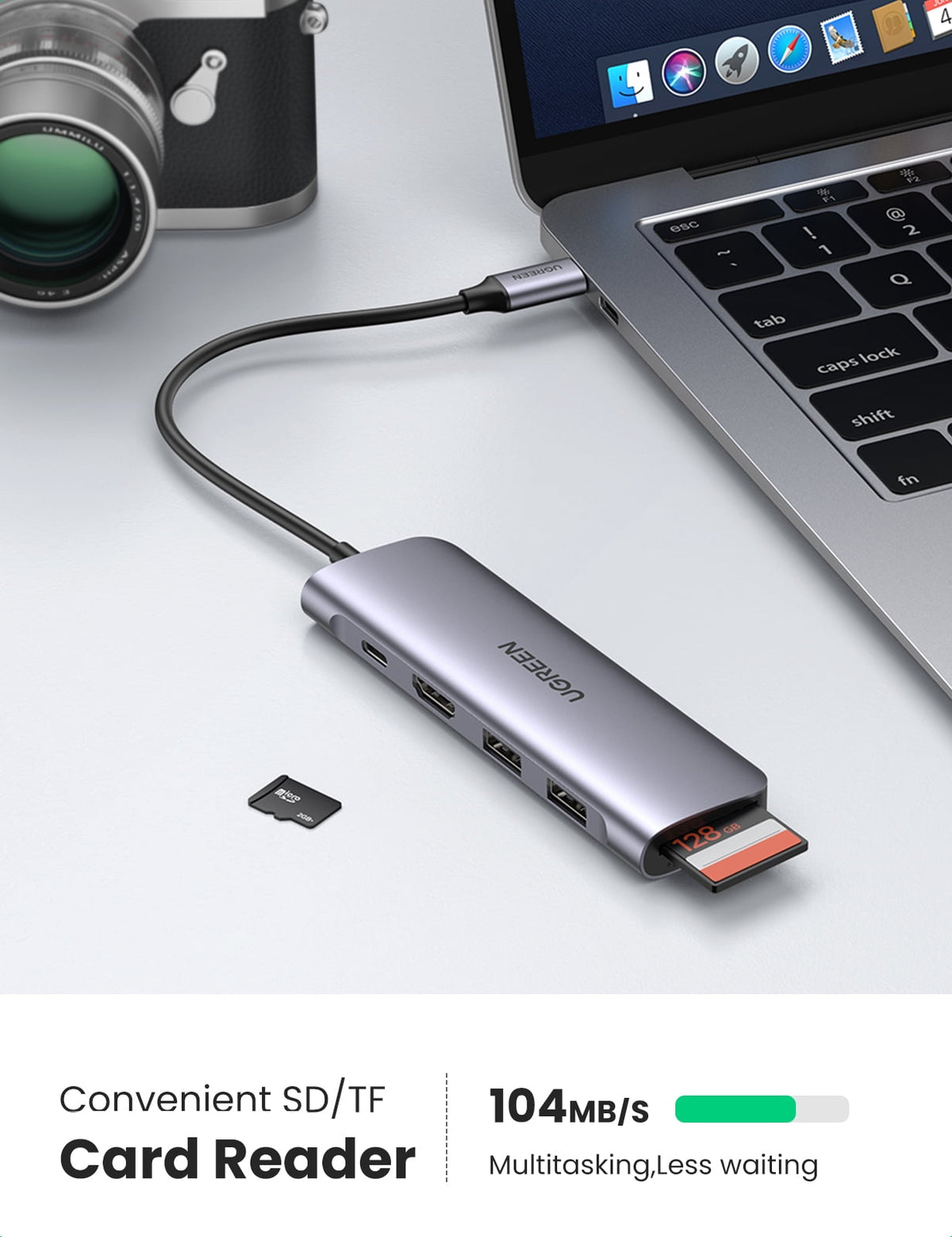 Elevate Your Connectivity with the 6-In-1 USB-C Hub: 4K HDMI, 3 USB 3.0 Ports, and SD/TF Card Reader - Perfect for Macbook, iPad, and iPhone 15 Pro/Pro Max in Sleek Silver