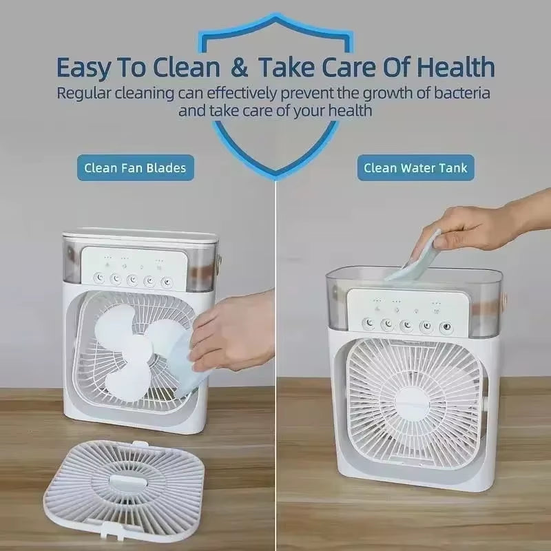 Versatile 3-in-1 Portable Air Cooler with LED Night Light - Compact Humidifier & Fan for Home and Office