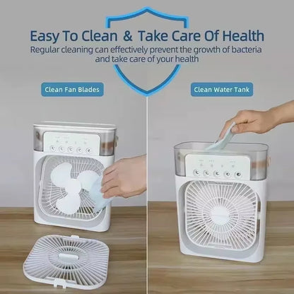 Versatile 3-in-1 Portable Air Cooler with LED Night Light - Compact Humidifier & Fan for Home and Office
