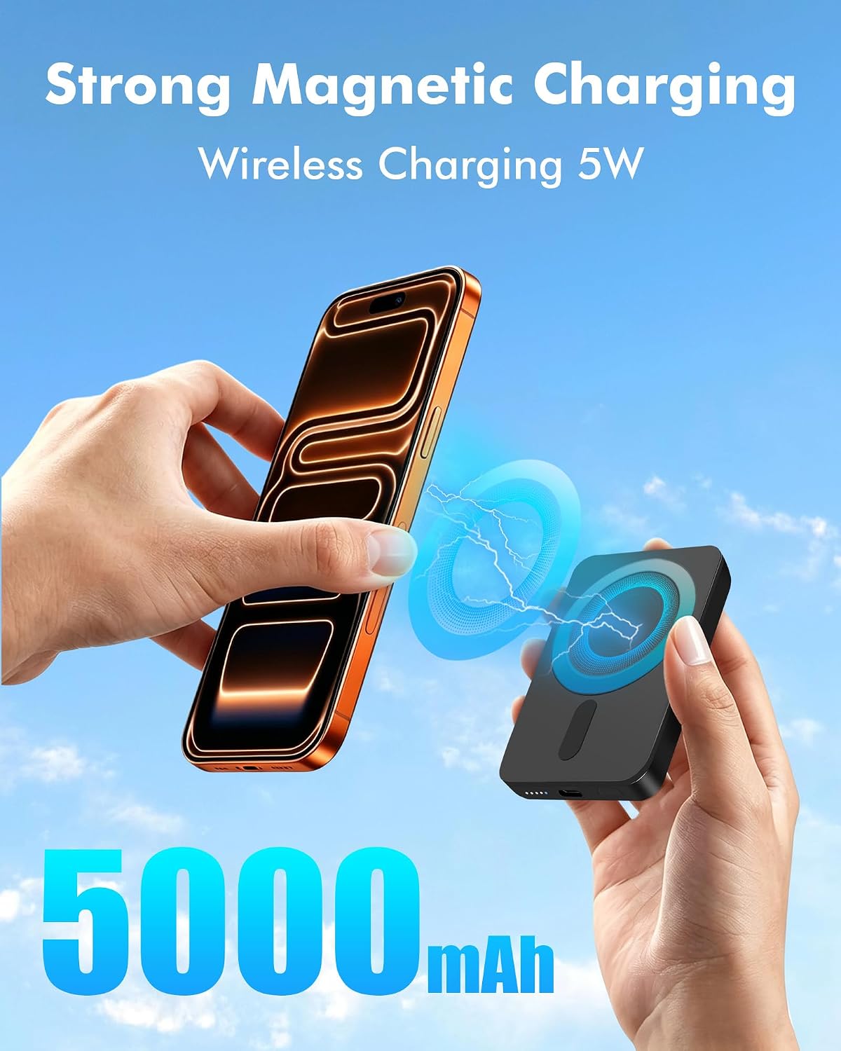 Magnetic 5000mAh Portable Charger for iPhone - Slim, Wireless & Convenient Power Bank