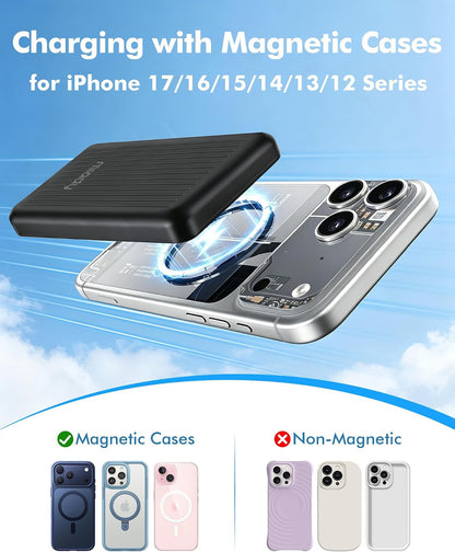 Magnetic 5000mAh Portable Charger for iPhone - Slim, Wireless & Convenient Power Bank