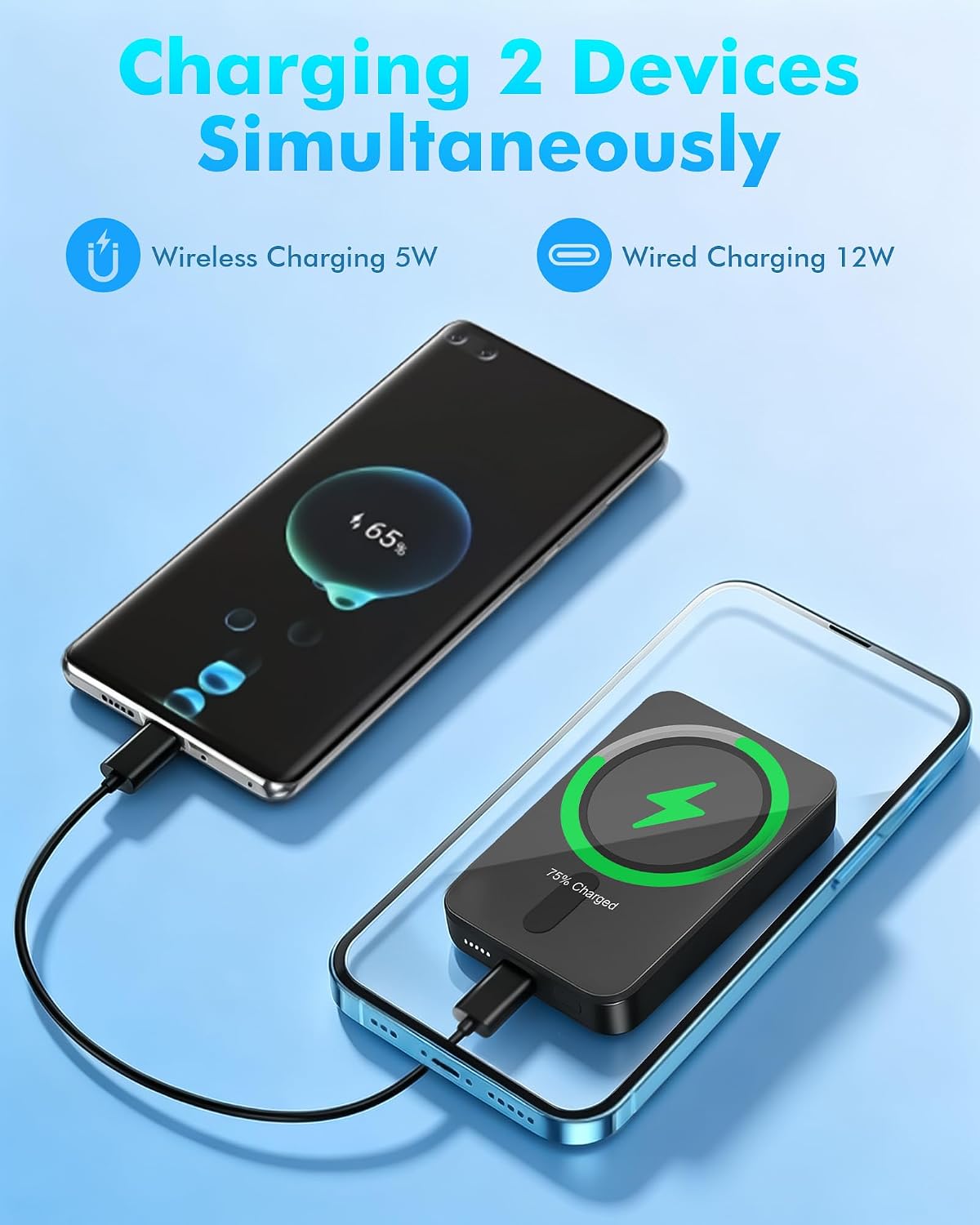 Magnetic 5000mAh Portable Charger for iPhone - Slim, Wireless & Convenient Power Bank
