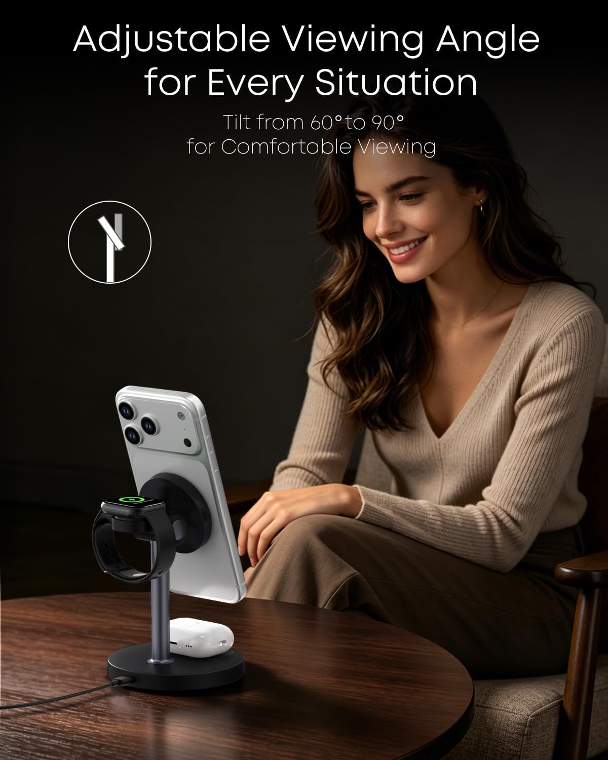 Ultimate 3-in-1 Magnetic Wireless Charging Station - 15W Fast Charger for iPhone, Apple Watch & AirPods - Sleek Black Design
