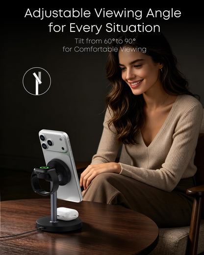 Ultimate 3-in-1 Magnetic Wireless Charging Station - 15W Fast Charger for iPhone, Apple Watch & AirPods - Sleek Black Design
