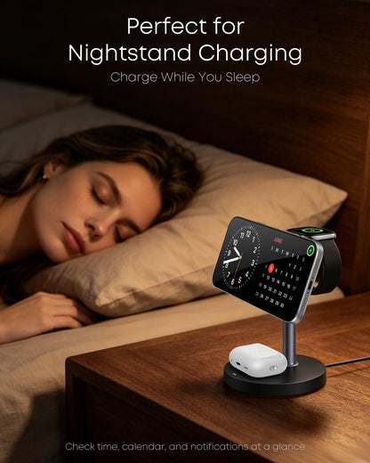 Ultimate 3-in-1 Magnetic Wireless Charging Station - 15W Fast Charger for iPhone, Apple Watch & AirPods - Sleek Black Design