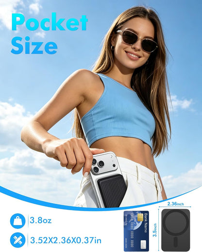 Magnetic 5000mAh Portable Charger for iPhone - Slim, Wireless & Convenient Power Bank
