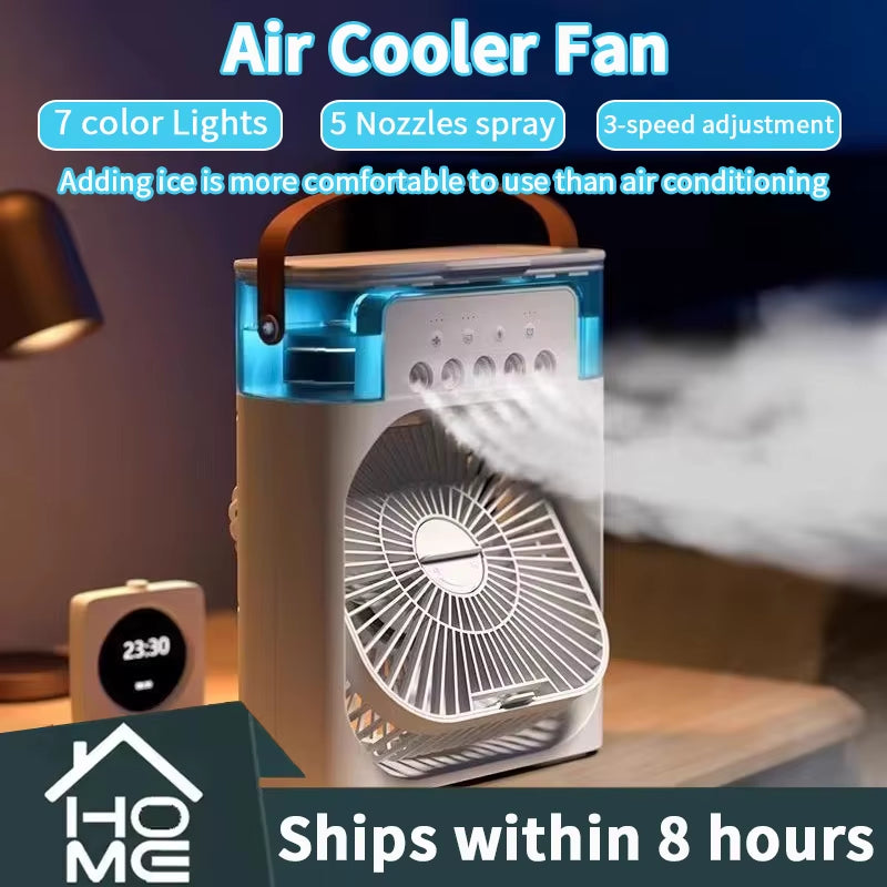 Versatile 3-in-1 Portable Air Cooler with LED Night Light - Compact Humidifier & Fan for Home and Office