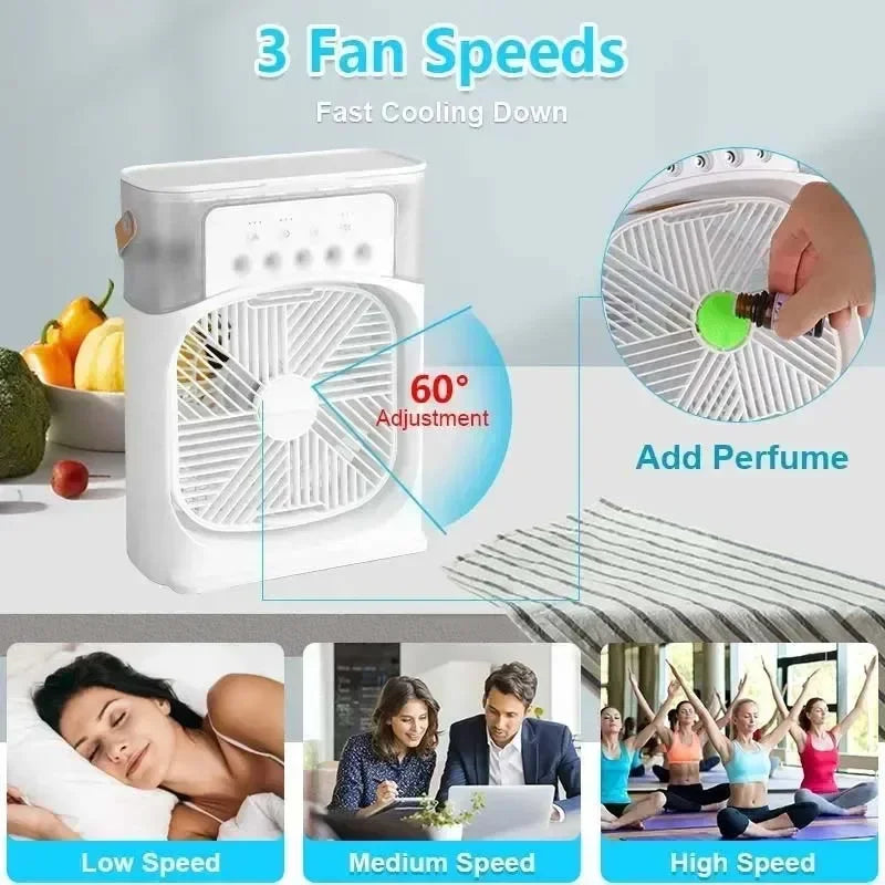  3-in-1 Portable Air Conditioner Fan with LED Night Light - Perfect for Home & Office