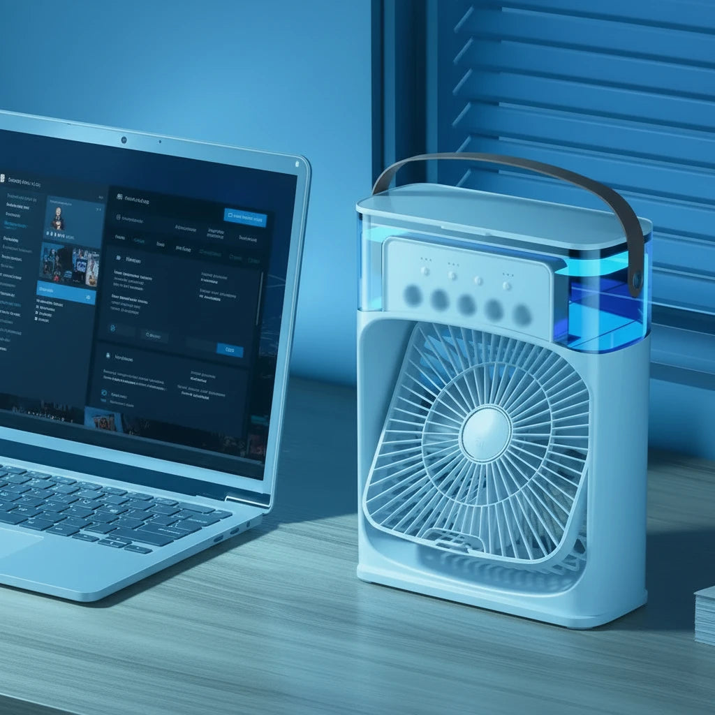  3-in-1 Portable Air Conditioner Fan with LED Night Light - Perfect for Home & Office