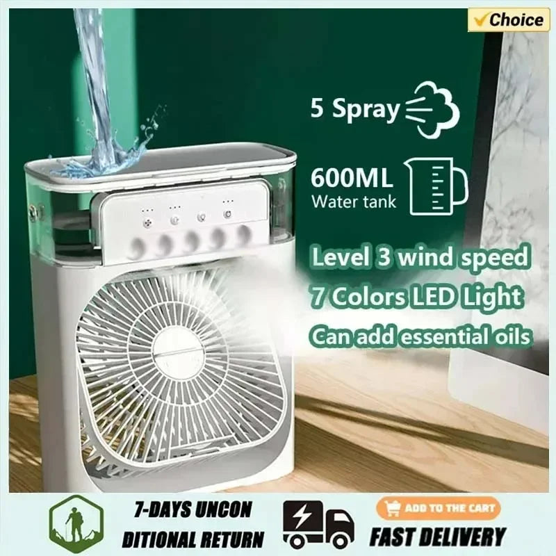  3-in-1 Portable Air Conditioner Fan with LED Night Light - Perfect for Home & Office