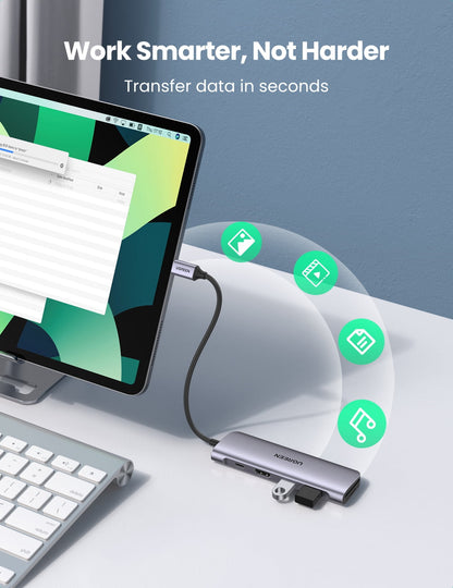 Elevate Your Connectivity with the 6-In-1 USB-C Hub: 4K HDMI, 3 USB 3.0 Ports, and SD/TF Card Reader - Perfect for Macbook, iPad, and iPhone 15 Pro/Pro Max in Sleek Silver