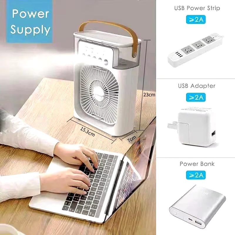 Versatile 3-in-1 Portable Air Cooler with LED Night Light - Compact Humidifier & Fan for Home and Office