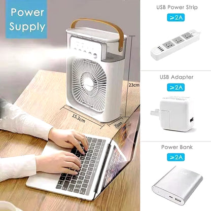 Versatile 3-in-1 Portable Air Cooler with LED Night Light - Compact Humidifier & Fan for Home and Office